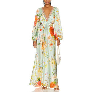 Camilla Floral Maxi Dress in Light Blue and Orange